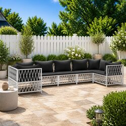 7 Piece Garden Lounge Set: Modular Design, White Frame