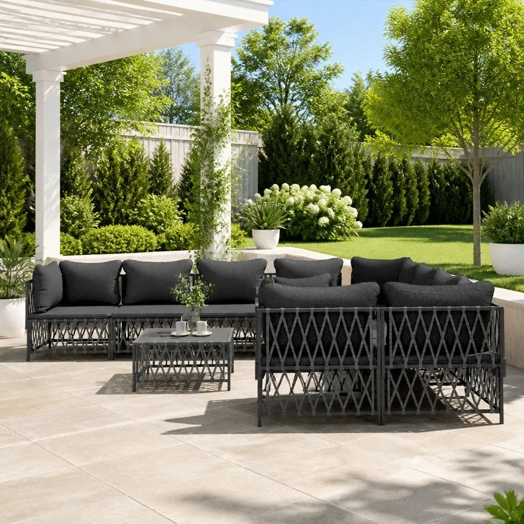 Modular Sofa Set 9 Piece Outdoor Lounge Anthracite Steel Frame Garden Patio Furniture