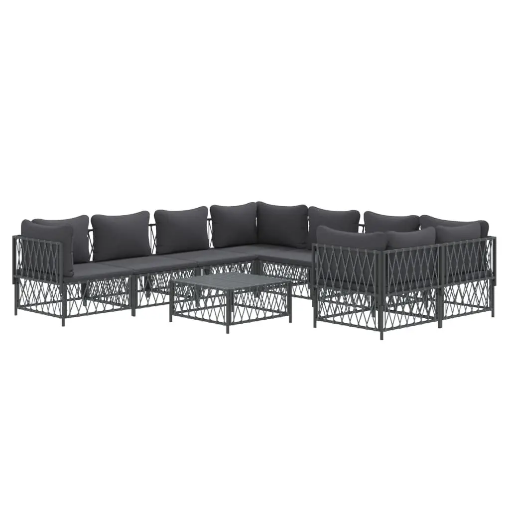 Modular Sofa Set 9 Piece Outdoor Lounge Anthracite Steel Frame Garden Patio Furniture