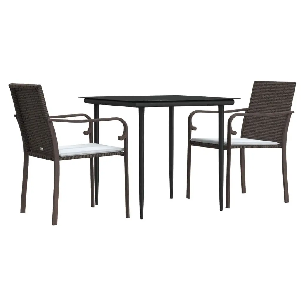 Garden Dining Set 3 Piece Outdoor Furniture Poly Rattan Steel Frame Cushioned