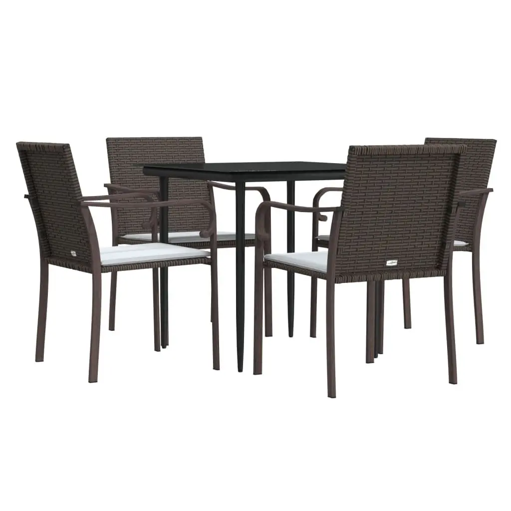 Garden Dining Set Outdoor Use 5 Piece Poly Rattan Steel Frame Glass Table