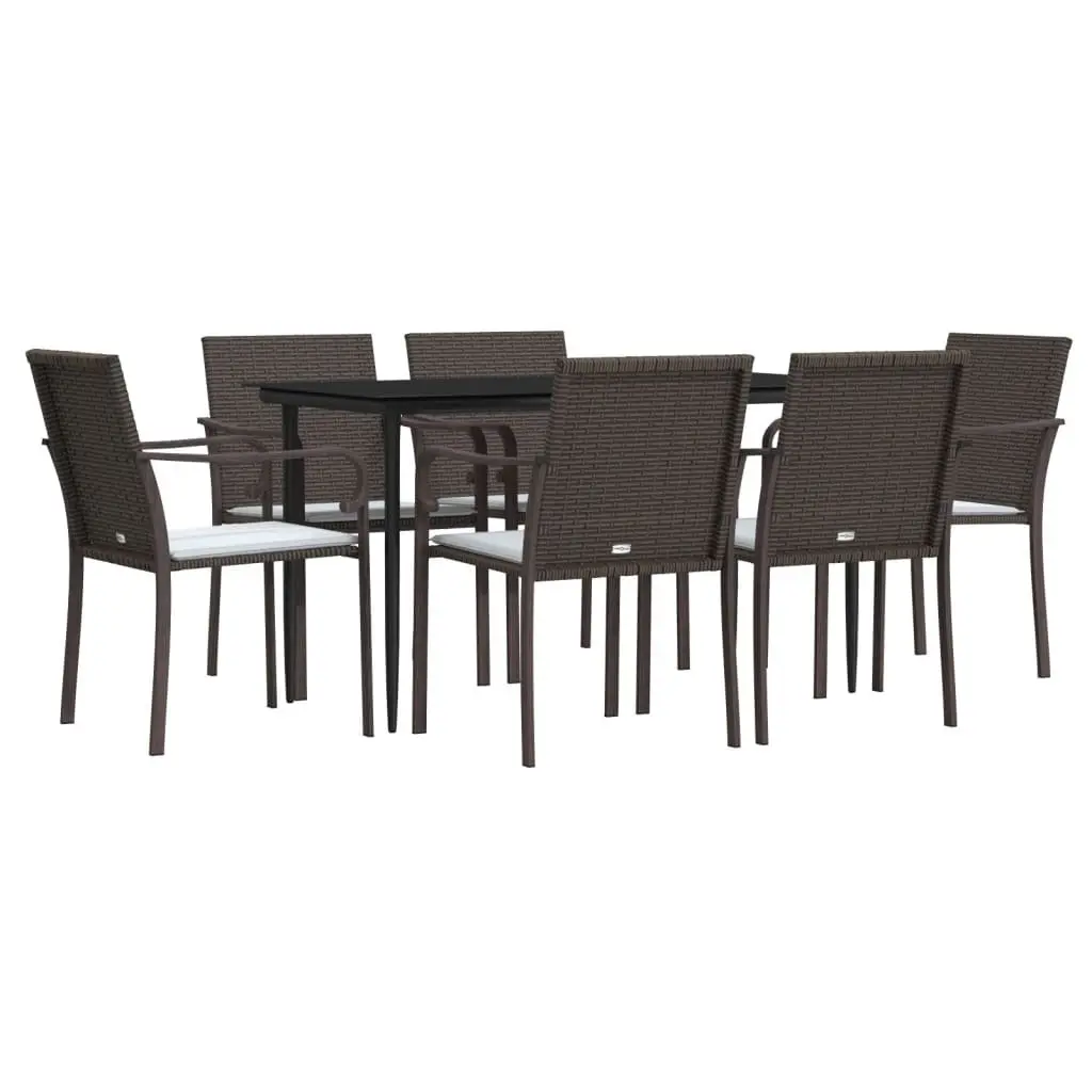 7 Piece Garden Dining Set Outdoor Patio Furniture with Cushions Poly Rattan