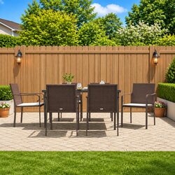 Garden Dining Set 7 Piece Outdoor Patio Furniture Brown PE Rattan Steel Frame