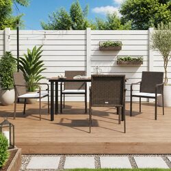 Garden Dining Set 5 Piece Outdoor Furniture Poly Rattan Steel Frame Tempered