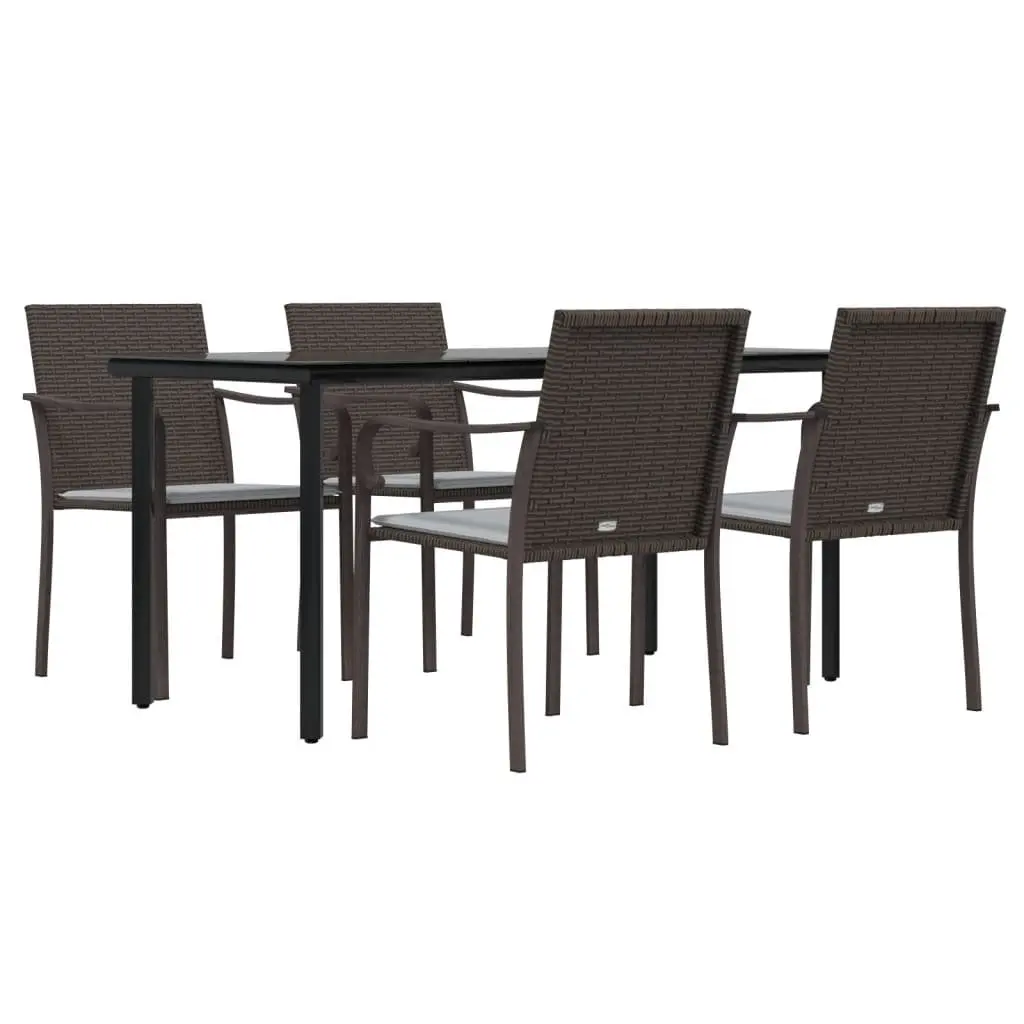 Garden Dining Set Outdoor Furniture 5 Piece with Cushions Poly Rattan Steel