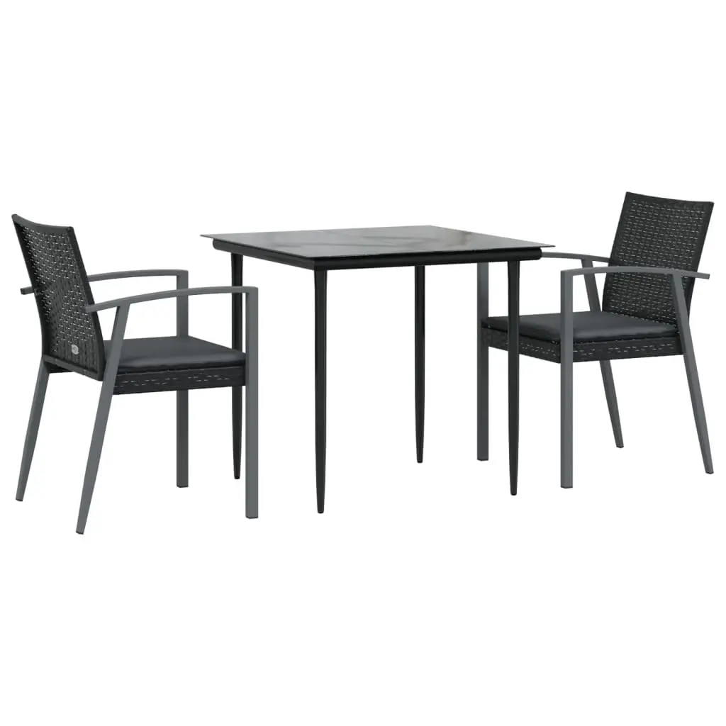 Garden Dining Set 3 Piece Outdoor Furniture with Cushions Poly Rattan Steel