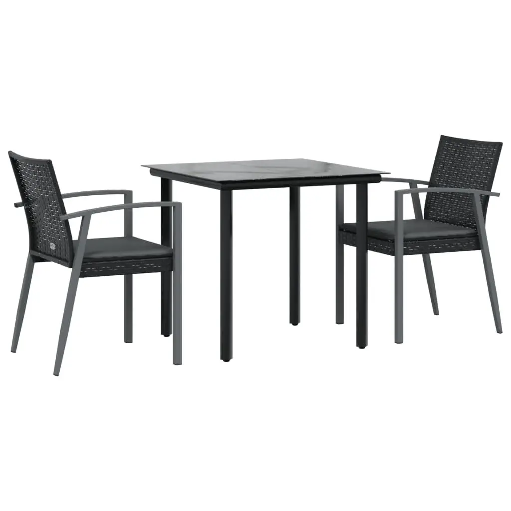 Garden Dining Set Outdoor Use 3 Piece Poly Rattan Steel Chairs Table