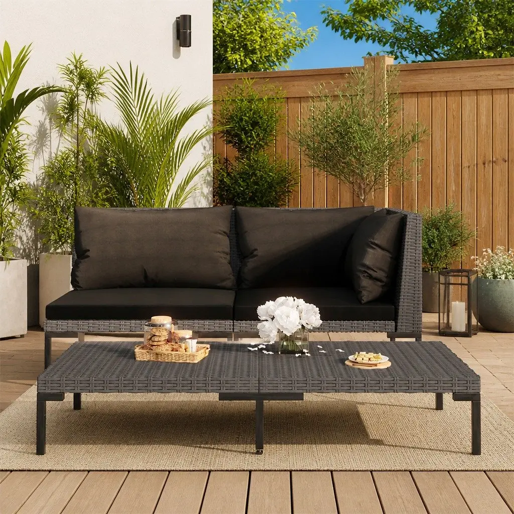 Outdoor Sectional Sofa Half Round Poly Rattan Garden Furniture Grey Cushions