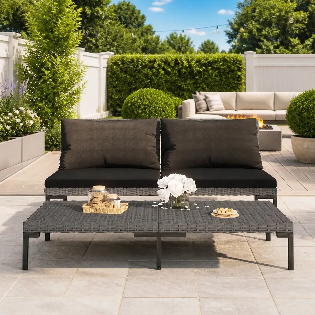 Half Round Garden Sectional Sofa Set 2pcs with Cushions