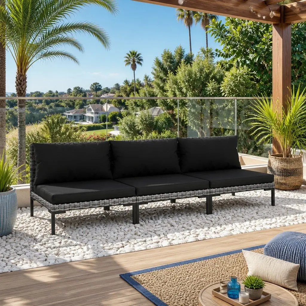 Outdoor Sectional Sofa Set 3 Piece Garden Seating Unit with Cushions