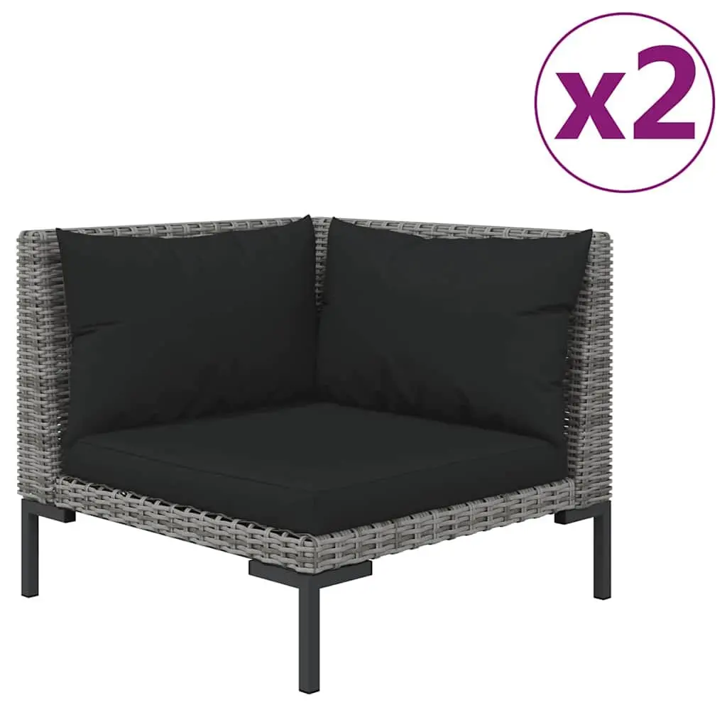 Outdoor Sectional Sofa 2pcs Half Round Rattan Garden Seating with Cushions Grey