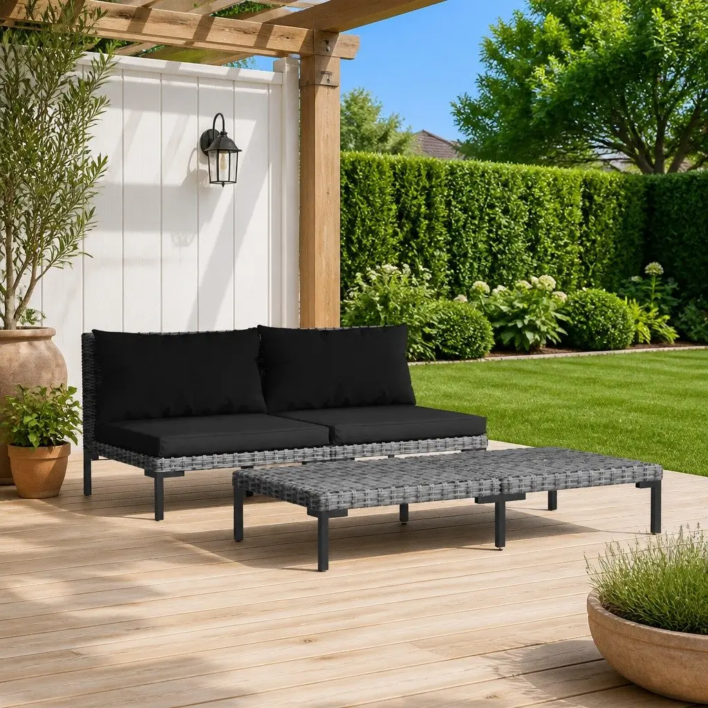 Outdoor Sectional Sofa Lounge Set Garden Seating 3 Piece Grey Half Round Rattan