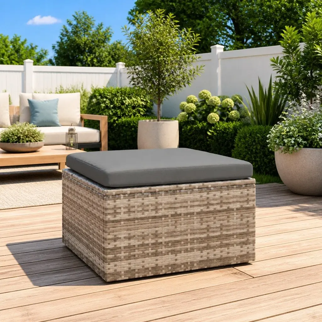 Garden Footrest Ottoman Outdoor Use Grey Poly Rattan 55 x 55 x 30 cm