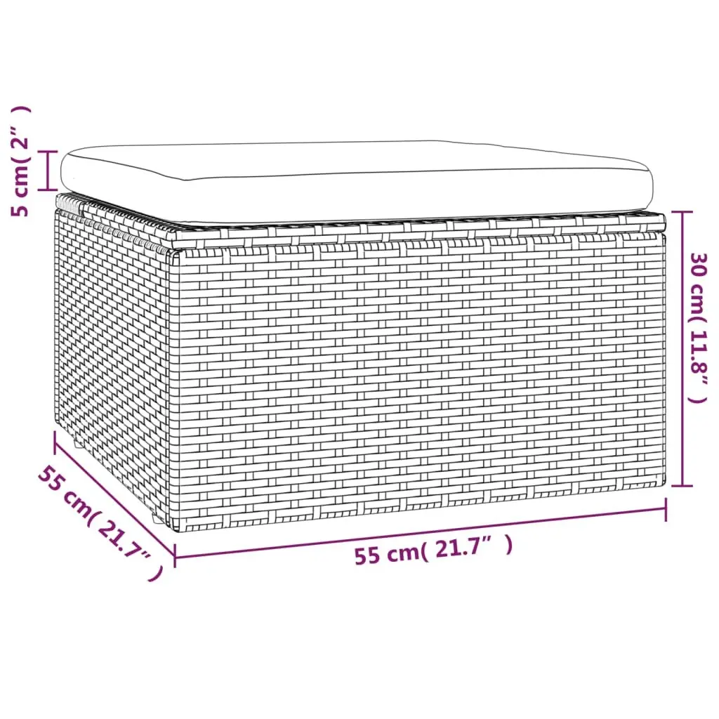 Garden Footrest Ottoman Outdoor Use Grey Poly Rattan 55 x 55 x 30 cm