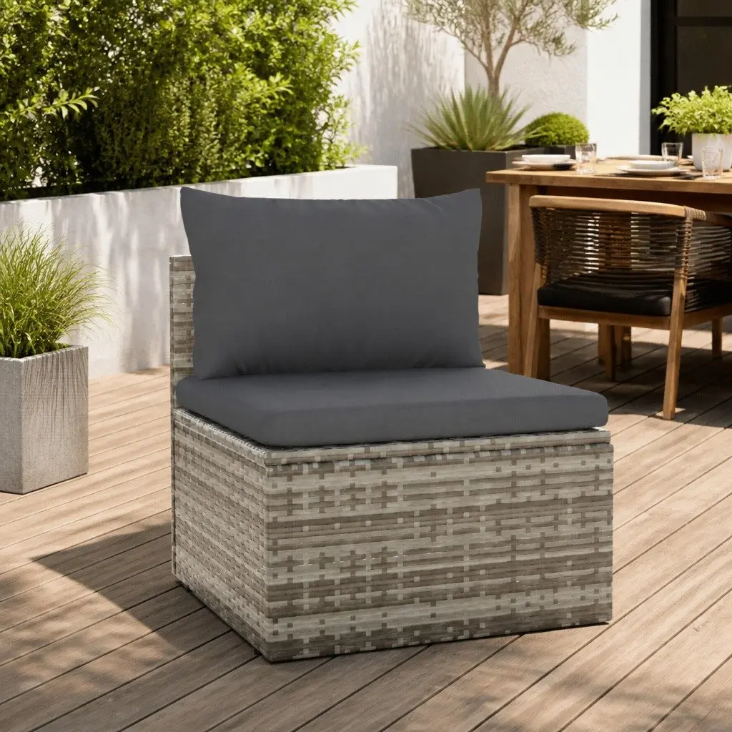 Garden Middle Sofa for Outdoor Use Grey Poly Rattan Seating Furniture