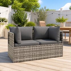 Grey 2-Seater Garden Sofa: Poly Rattan & Steel Frame