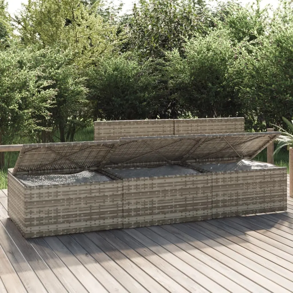 3 Piece Garden Lounge Set for Outdoor Use Grey Poly Rattan Seating with Cushions