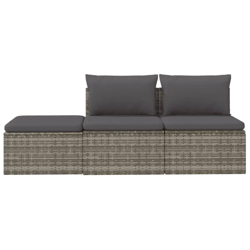 3 Piece Garden Lounge Set for Outdoor Use Grey Poly Rattan Seating with Cushions