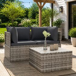 3 Piece Poly Rattan Garden Lounge Set with Storage Grey