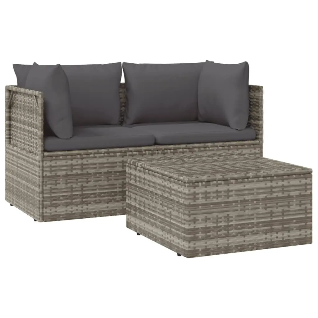 3 Piece Poly Rattan Garden Lounge Set with Storage Grey