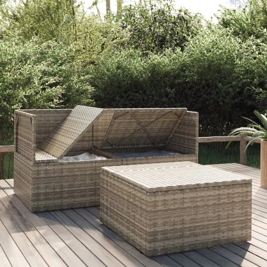 3 Piece Poly Rattan Garden Lounge Set with Storage Grey