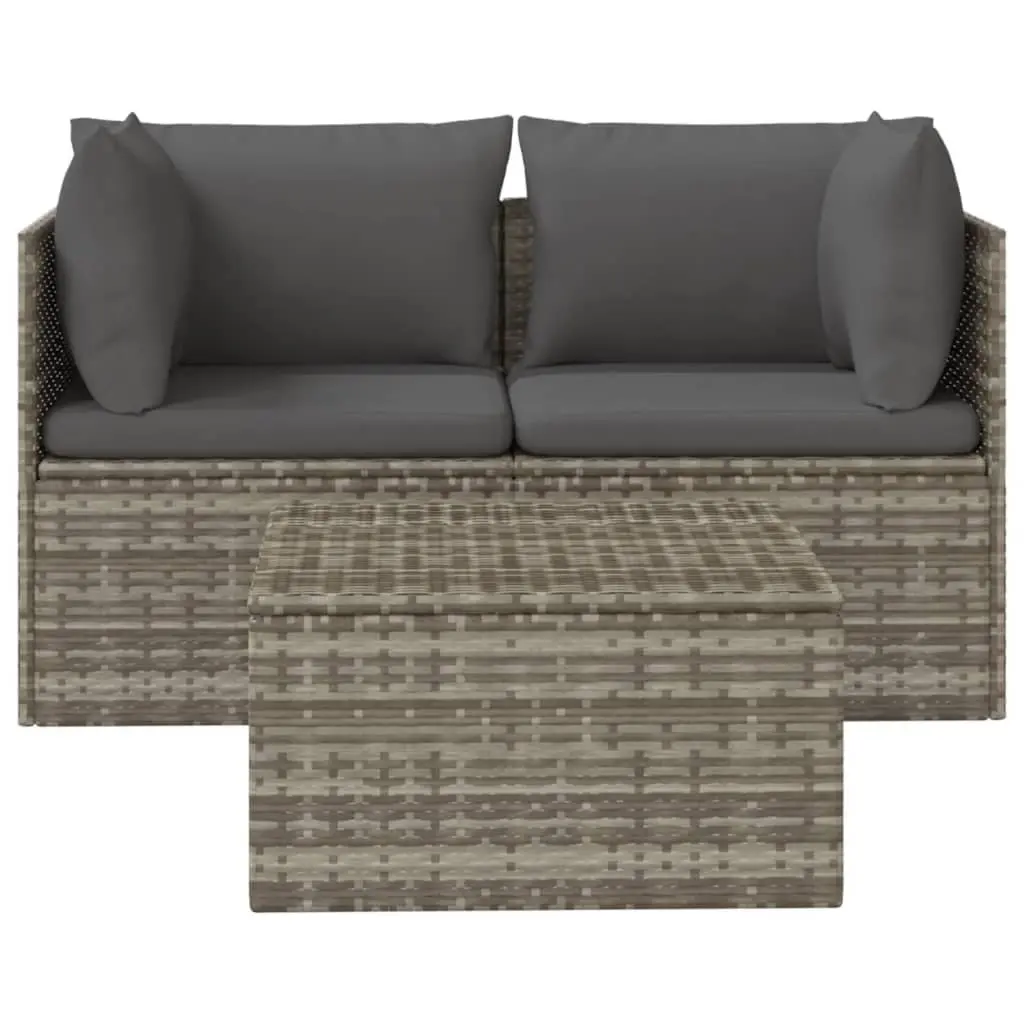 3 Piece Poly Rattan Garden Lounge Set with Storage Grey