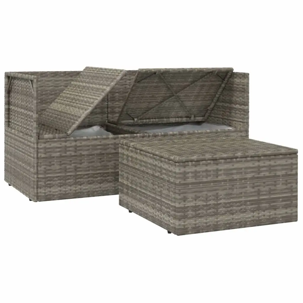 3 Piece Poly Rattan Garden Lounge Set with Storage Grey