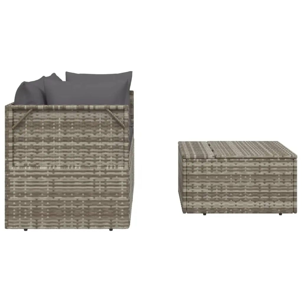 3 Piece Poly Rattan Garden Lounge Set with Storage Grey