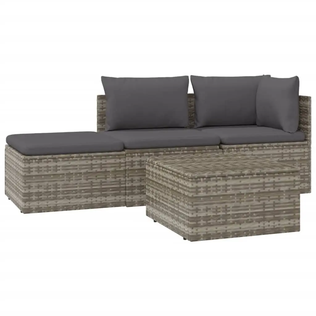 Outdoor Lounge Set for Garden with Cushions and Storage Box in Grey Poly Rattan 4 Pieces