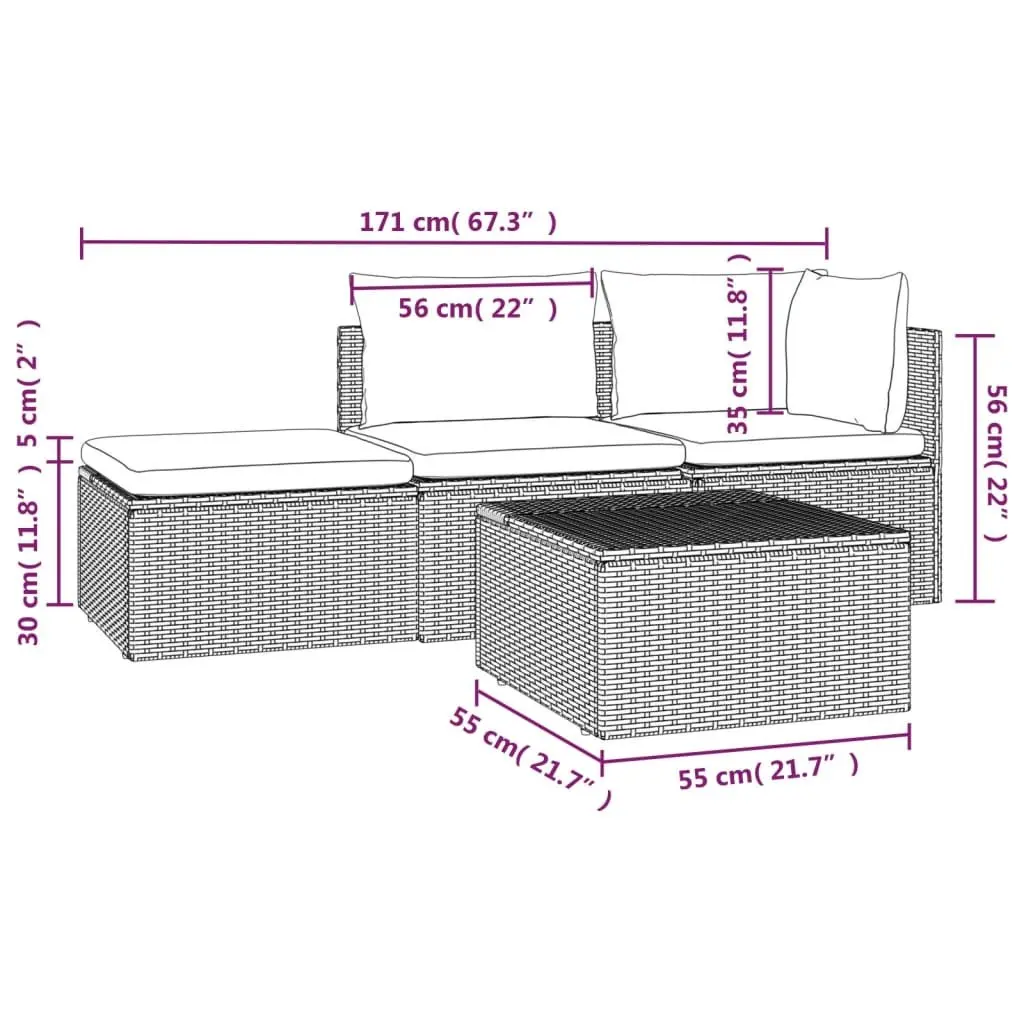 Outdoor Lounge Set for Garden with Cushions and Storage Box in Grey Poly Rattan 4 Pieces