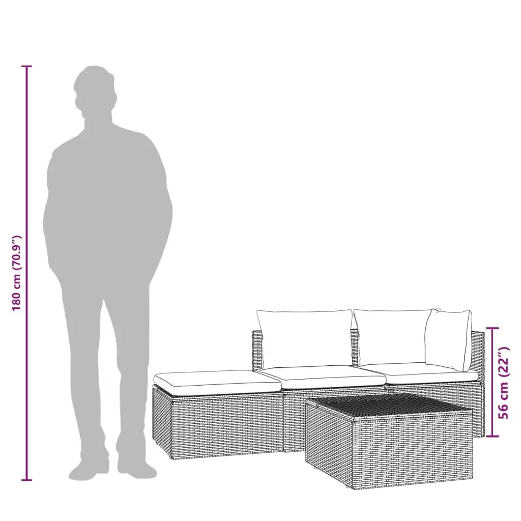 Outdoor Lounge Set for Garden with Cushions and Storage Box in Grey Poly Rattan 4 Pieces