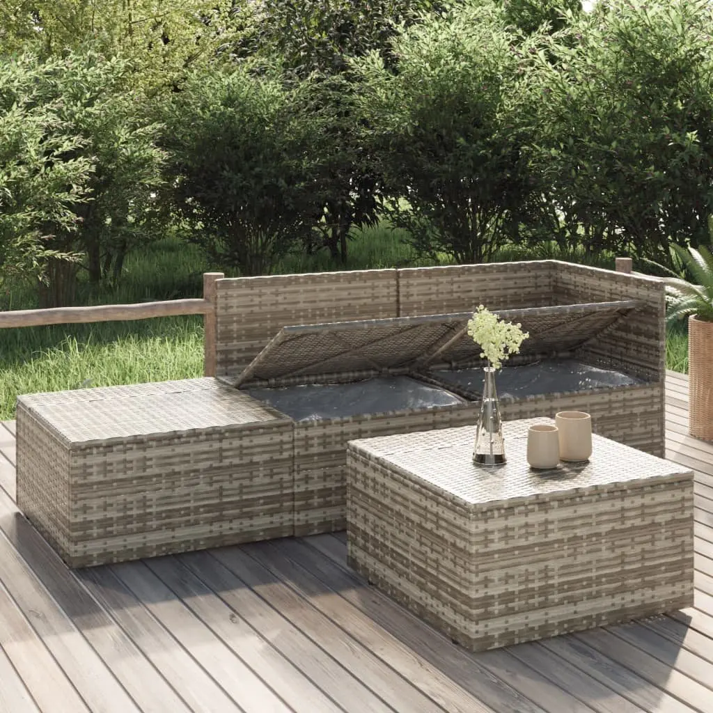Outdoor Lounge Set for Garden with Cushions and Storage Box in Grey Poly Rattan 4 Pieces