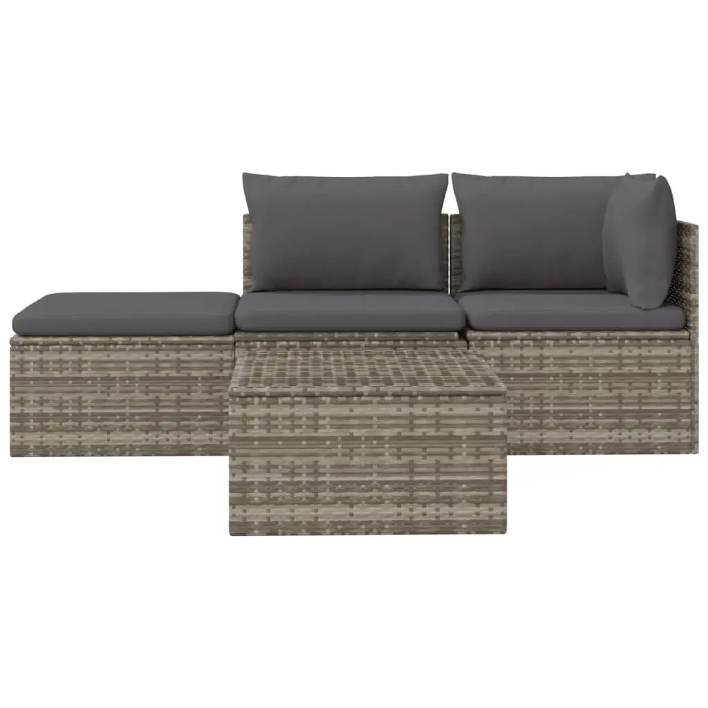 Outdoor Lounge Set for Garden with Cushions and Storage Box in Grey Poly Rattan 4 Pieces