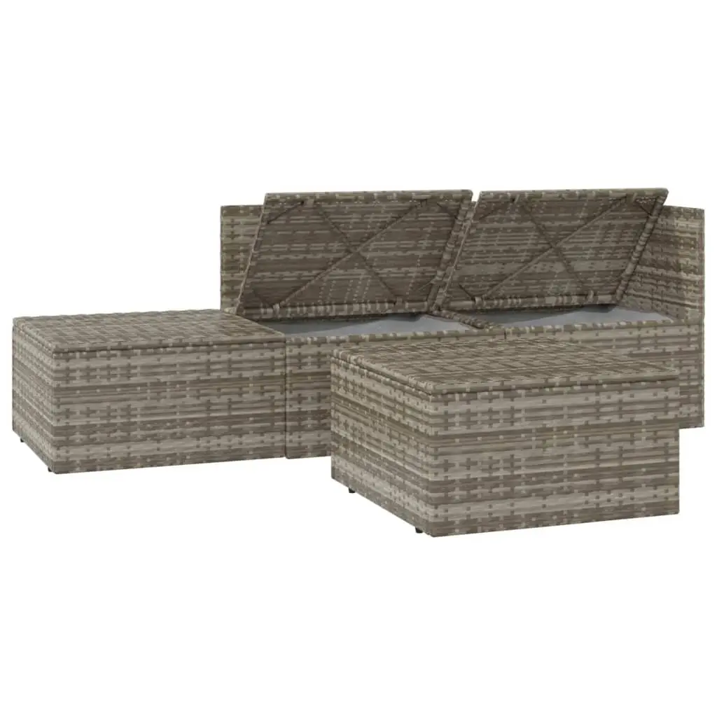 Outdoor Lounge Set for Garden with Cushions and Storage Box in Grey Poly Rattan 4 Pieces