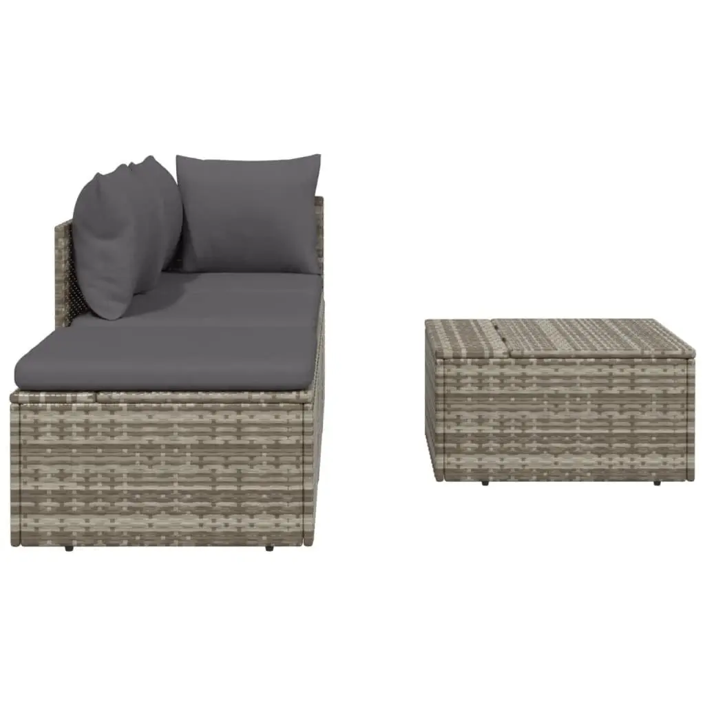 Outdoor Lounge Set for Garden with Cushions and Storage Box in Grey Poly Rattan 4 Pieces