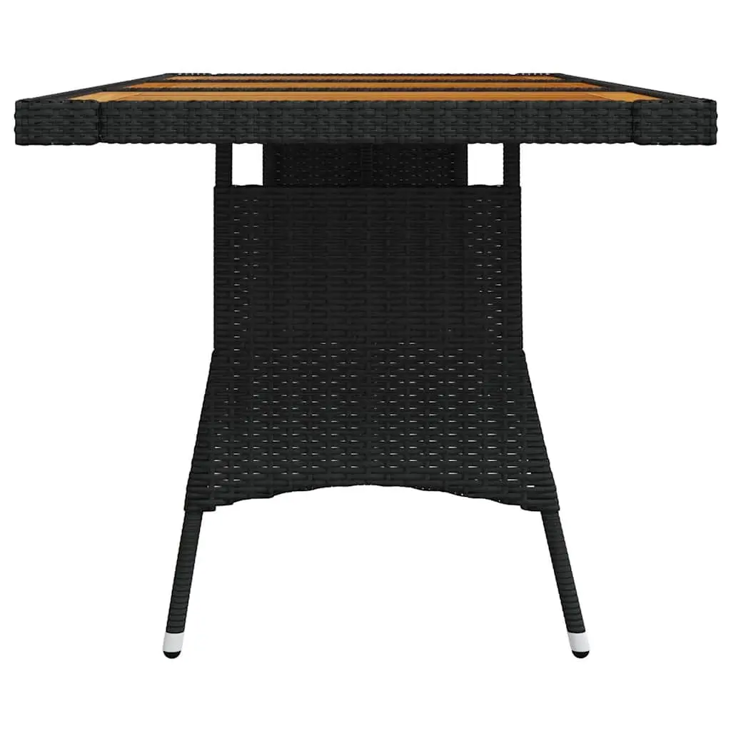 Dining Table 160x70cm Outdoor Garden Furniture Black Acacia Wood Top Steel Frame PE Rattan