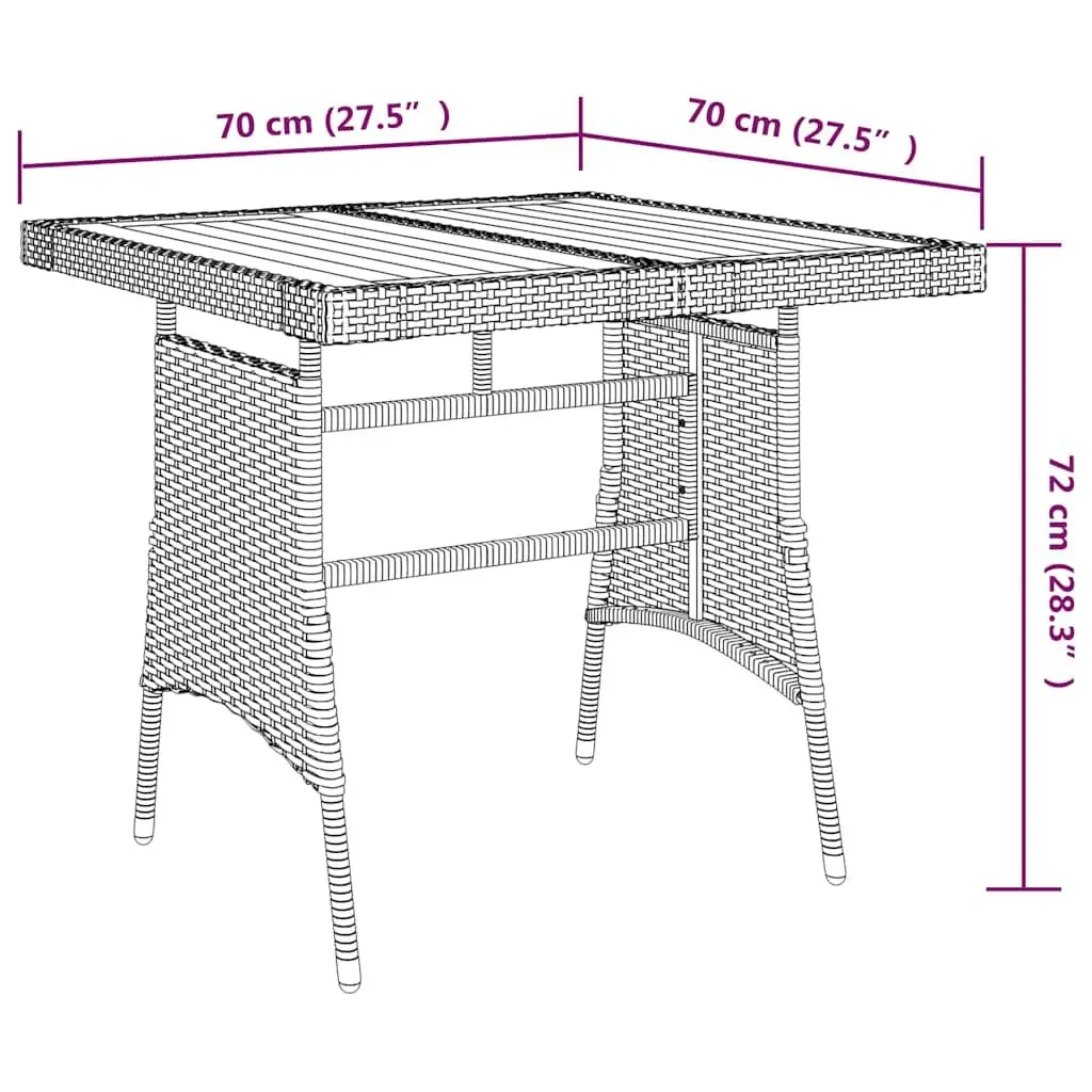 Garden Table Outdoor Dining Grey 70 x 70 x 72 cm Poly Rattan Acacia Wood