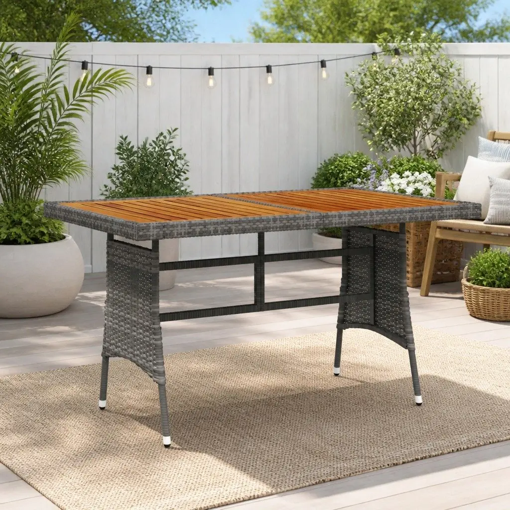 Garden Dining Table Grey 130x70x72cm with Rattan
