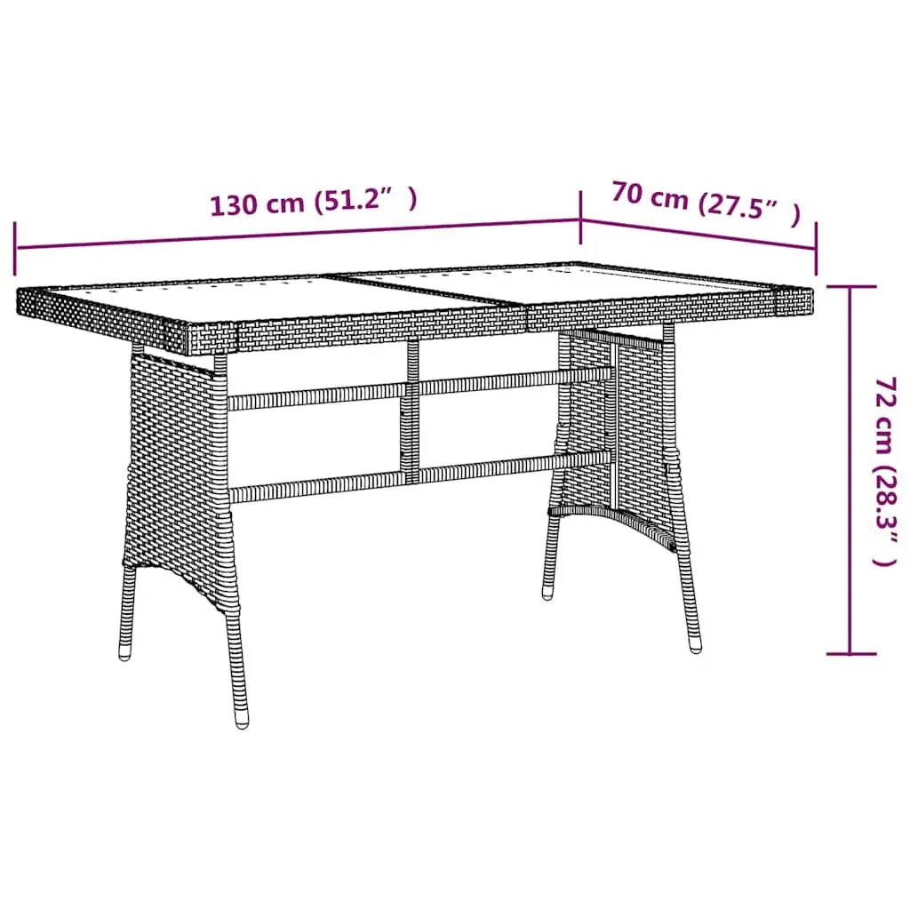 Garden Dining Table Grey 130x70x72cm with Rattan
