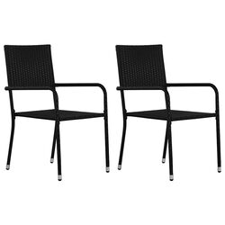 Poly Rattan Outdoor Dining Chairs - 2 Pieces, Black