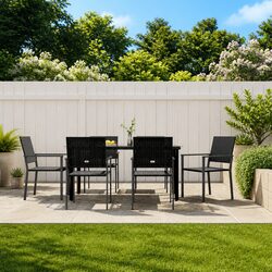 7 Piece Outdoor Dining Set: Steel Frame & Rattan Chairs