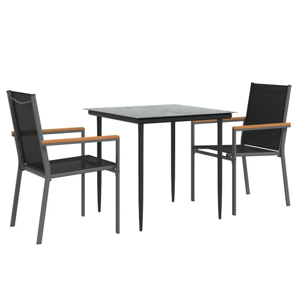 Garden Dining Set Outdoor 3 Piece Black Furniture Patio Table Chairs