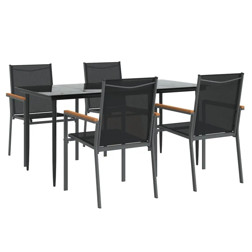 Garden Dining Set 5 Piece Outdoor Table Chairs Black Textilene Steel Frame