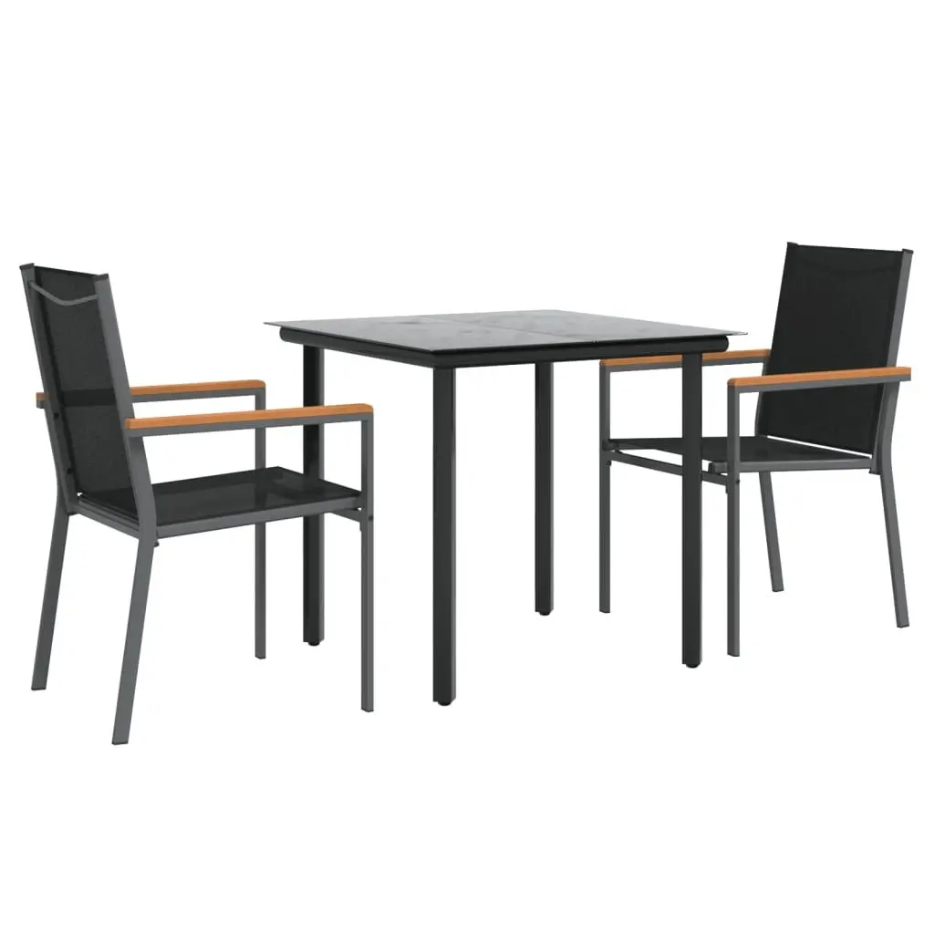 Garden Dining Set Outdoor Furniture 3 Piece Black Textilene Steel Table Chairs