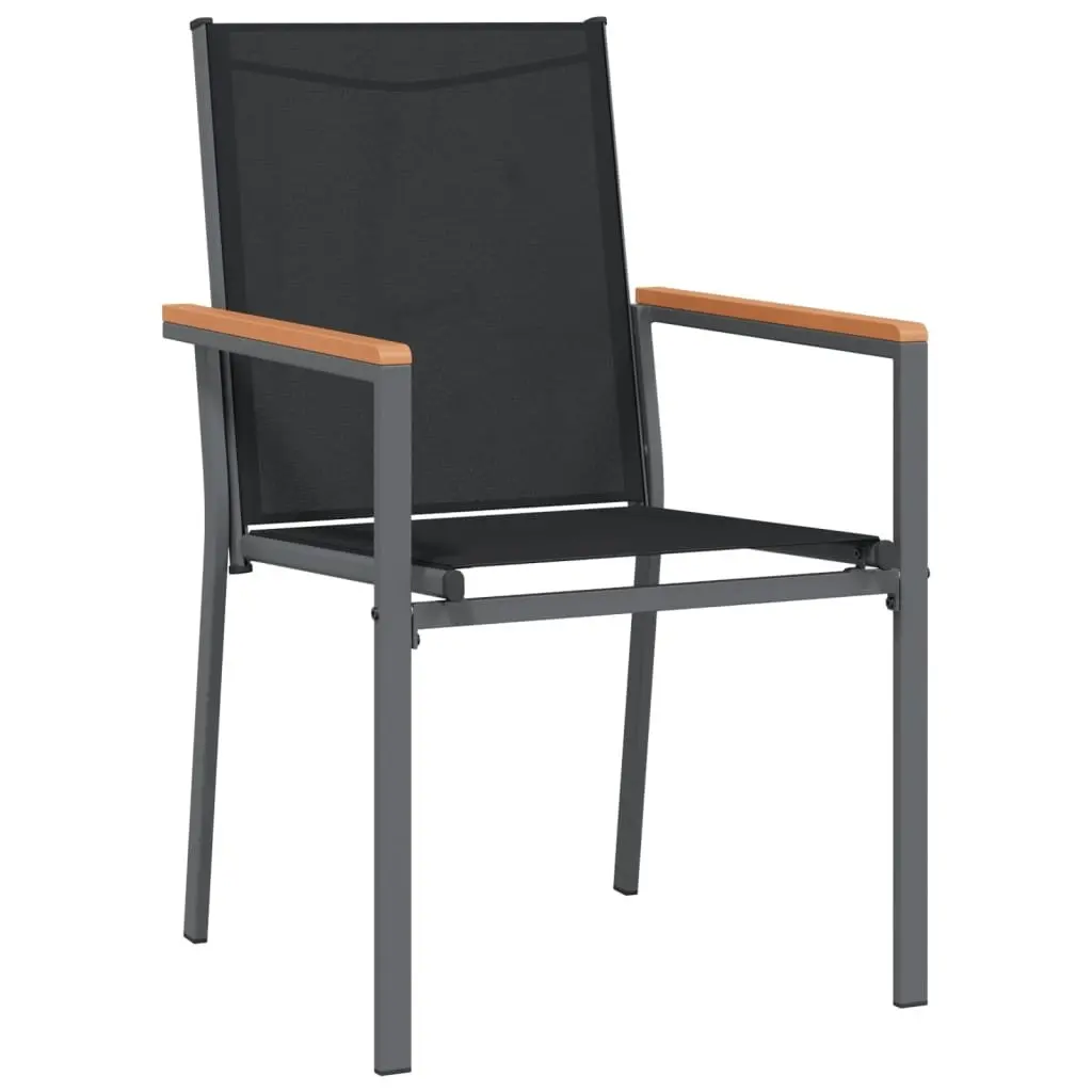 Garden Dining Set Outdoor Furniture 3 Piece Black Textilene Steel Table Chairs