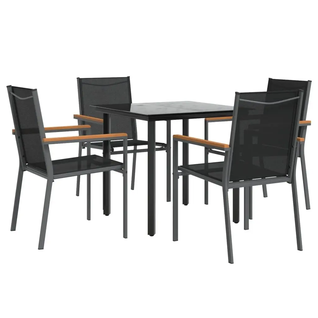 Garden Dining Set Outdoor Furniture 5 Piece Black Steel Textilene Chairs Table