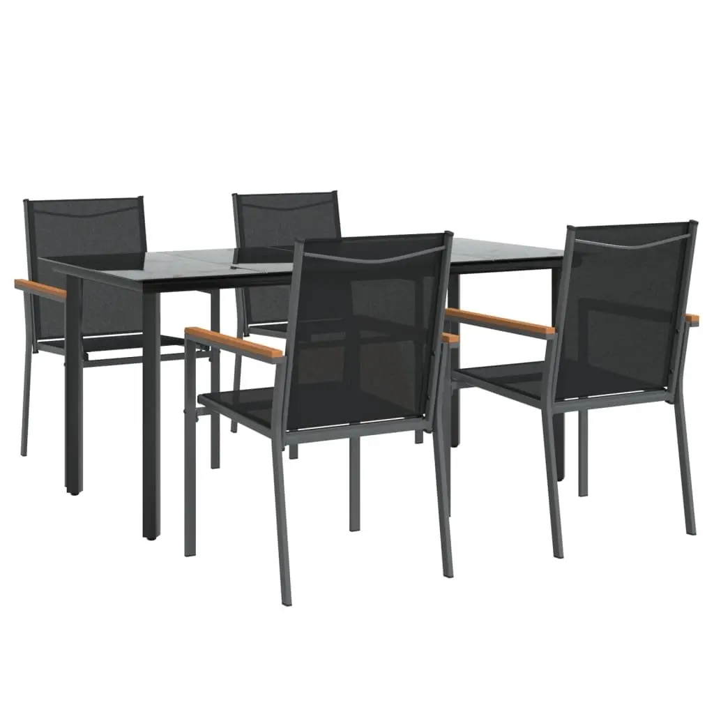 Garden Dining Set Outdoor Use 5 Piece Black Textilene Chairs Table