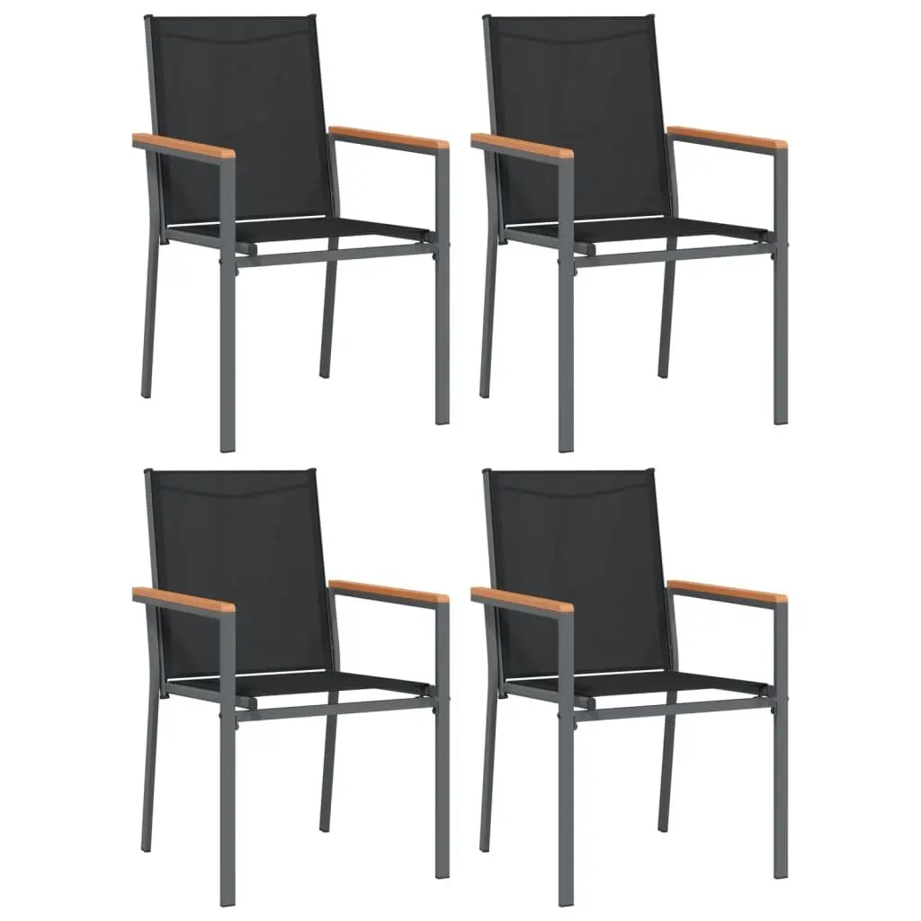 Garden Dining Set Outdoor Use 5 Piece Black Textilene Chairs Table