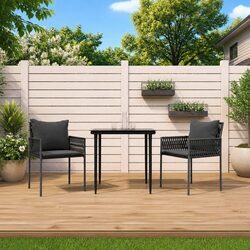 3 Piece Garden Dining Set: Steel Frame and Rattan Construction