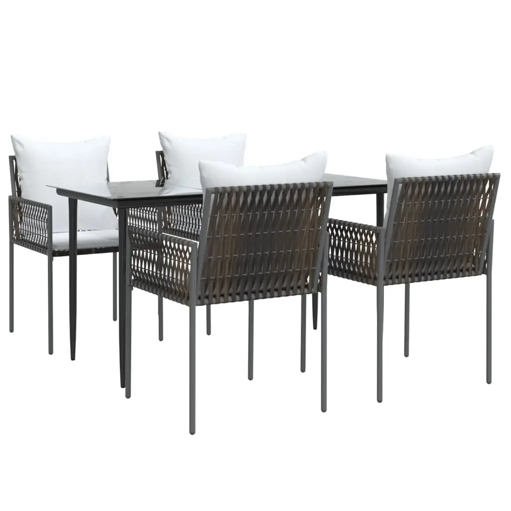 5 Piece Garden Dining Set Poly Rattan Steel Frame Tempered Glass Table Chairs